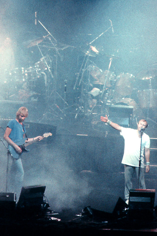 Phil Collins and Mike Rutherford of Genesis performing live in concert